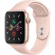 Apple Watch Series 5, 44 мм, корпус из алюминия золотого цвета, спортивный браслет цвета «розовый песок»