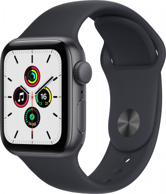 Apple Watch SE, 44 мм, корпус из алюминия цвета «серый космос» спортивный ремешок цвета «тёмная ночь» Сегодня компания Apple представила Apple Watch SE. Эта модель объединяет в себе все основные функции Apple Watch и современный дизайн, так полюбившийся покупателям.