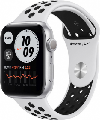 Apple Watch Nike Series 6 GPS 44 мм корпус из алюминия серебристый ремешок платиновый У этих часов есть новый датчик и специальное приложение для измерения уровня кислорода в крови. И много других продвинутых функций для здорового образа жизни. Apple Watch Series 6 — это мощное устройство, которое бережно заботится о вас.